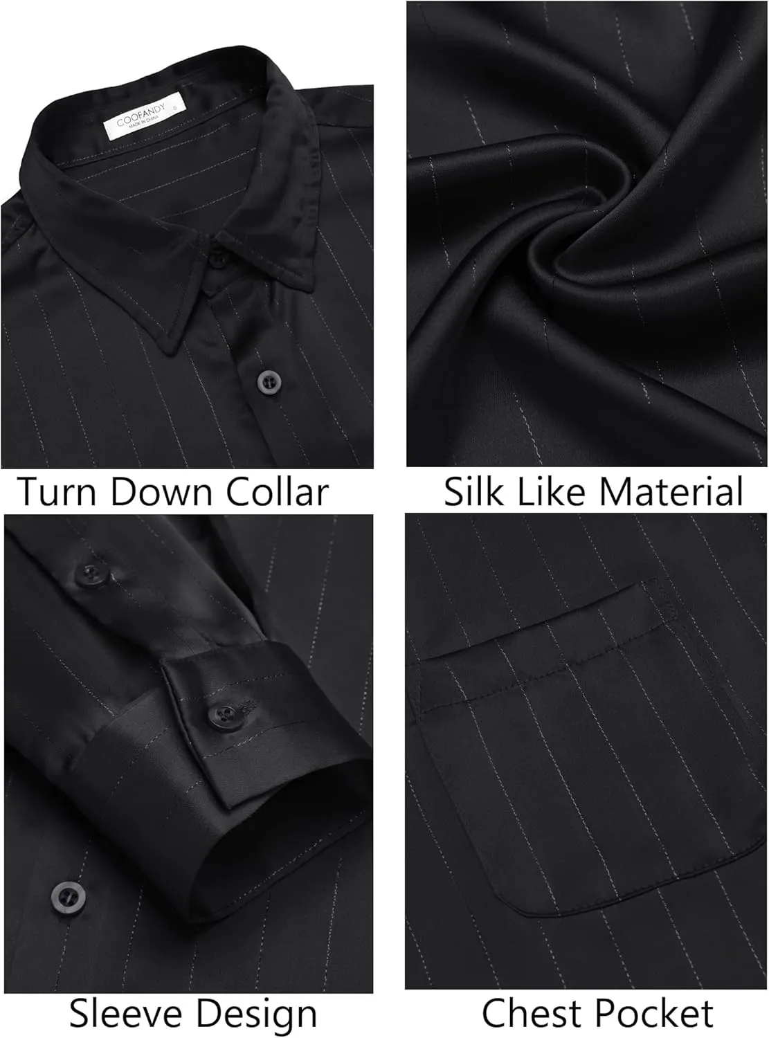 COOFANDY Mens Luxury Satin Dress Shirt Shiny Silk Long Sleeve Button Up Shirts Wedding Shirt Party Prom