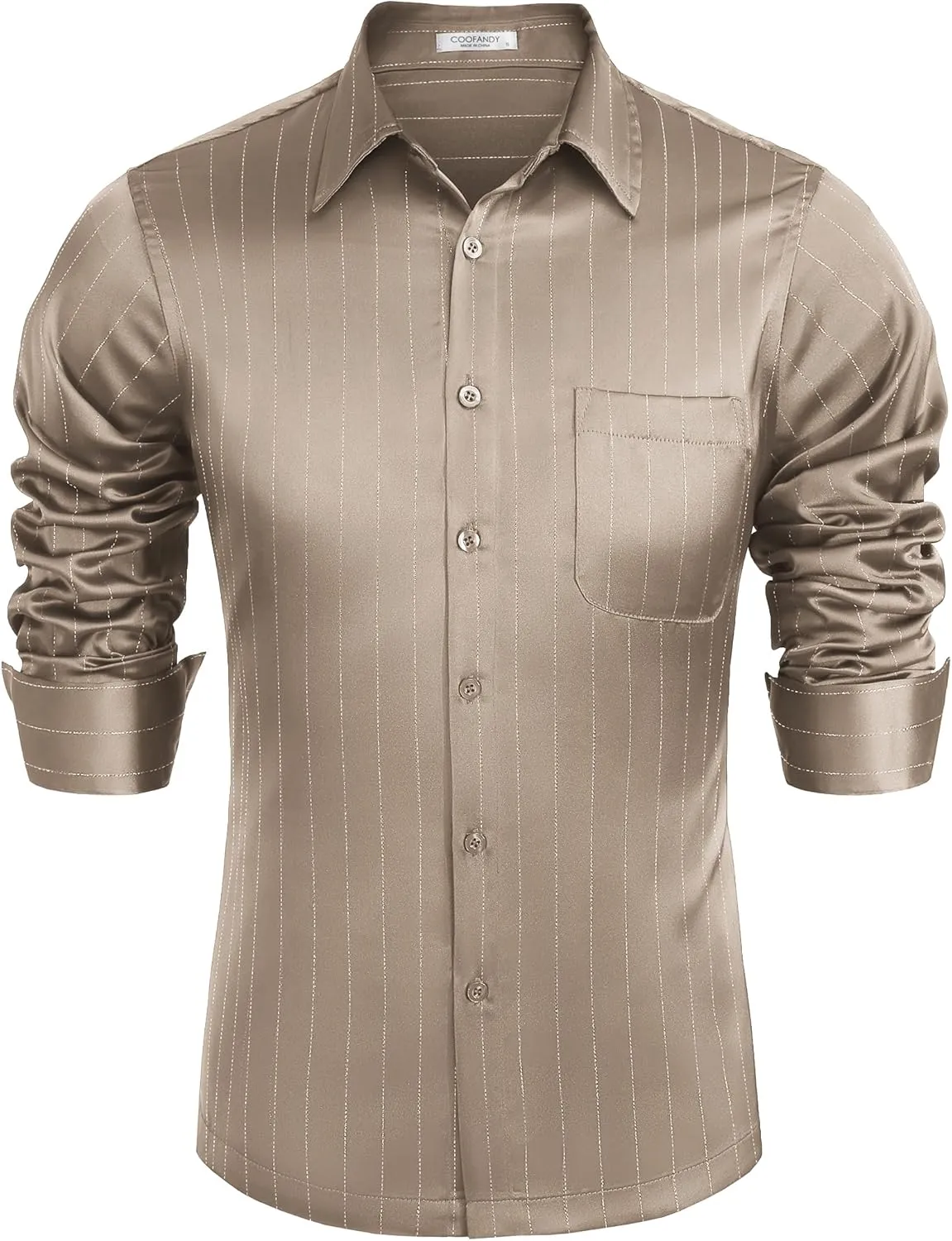 COOFANDY Mens Luxury Satin Dress Shirt Shiny Silk Long Sleeve Button Up Shirts Wedding Shirt Party Prom