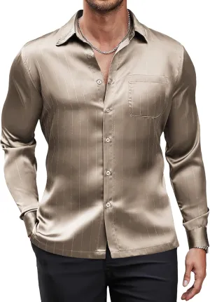 COOFANDY Mens Luxury Satin Dress Shirt Shiny Silk Long Sleeve Button Up Shirts Wedding Shirt Party Prom