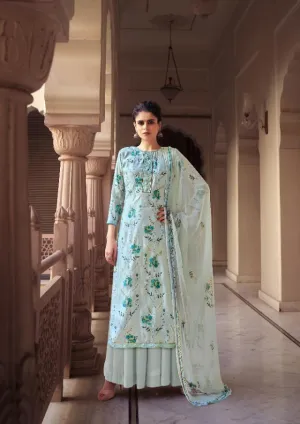 Cotton Silk Floral Printed Blue Women Suits Dress material