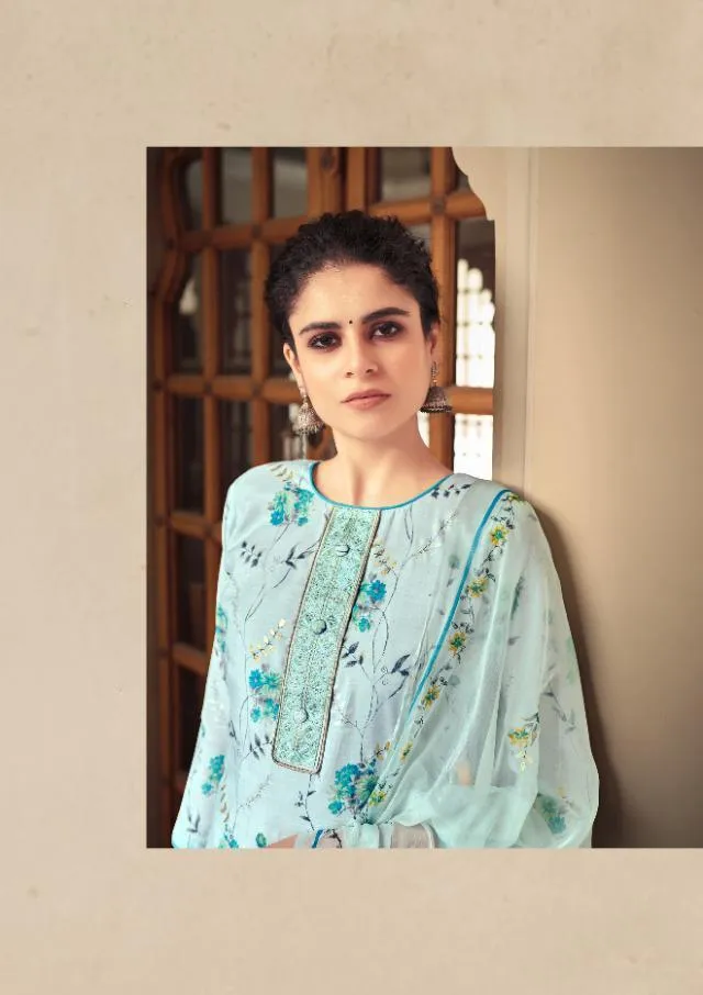 Cotton Silk Floral Printed Blue Women Suits Dress material
