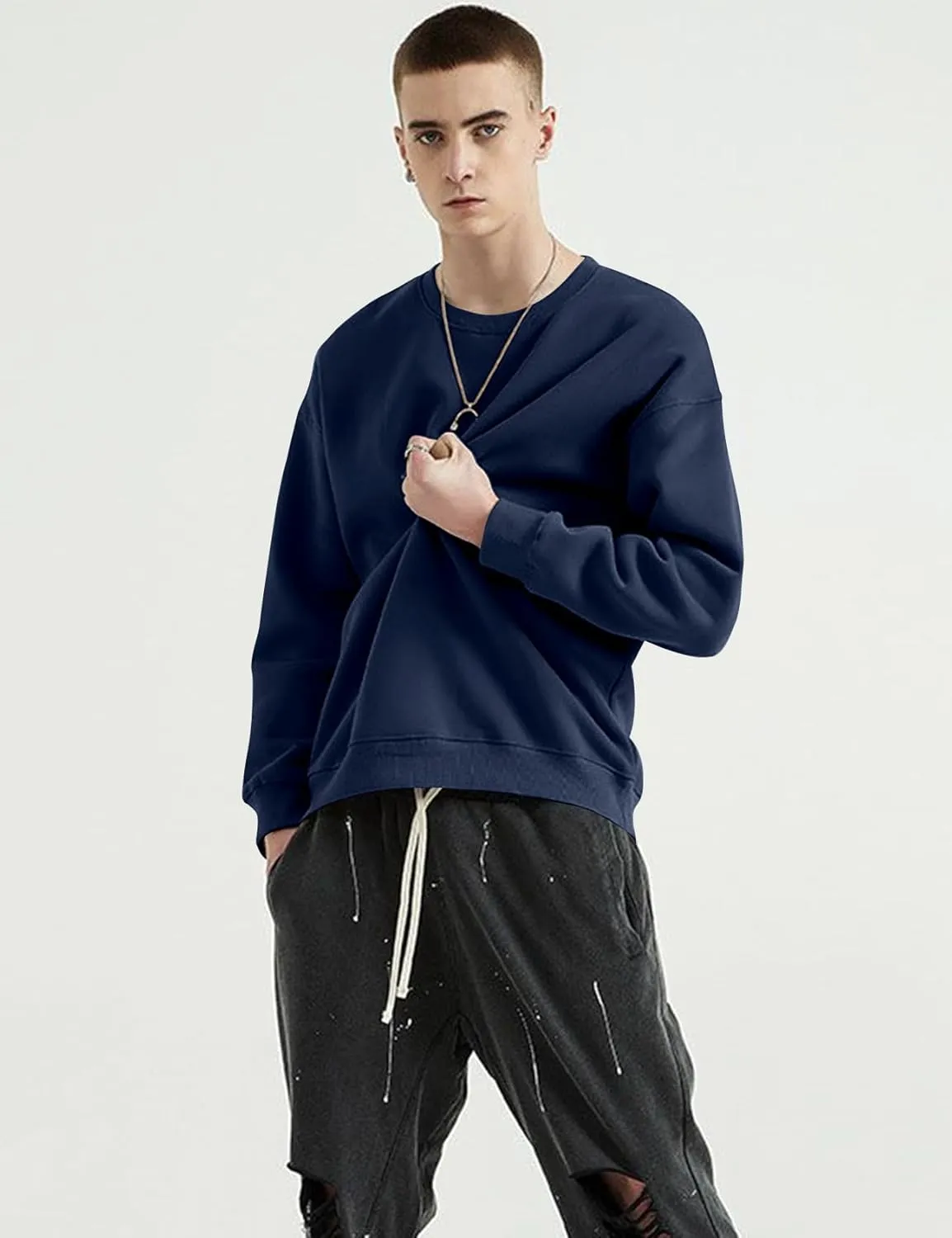 COZYPOIN Crewneck Sweatshirt for Men Long Sleeve Comfort Breathable Midweight Workout Casual Pullover Basic Sweatshirts