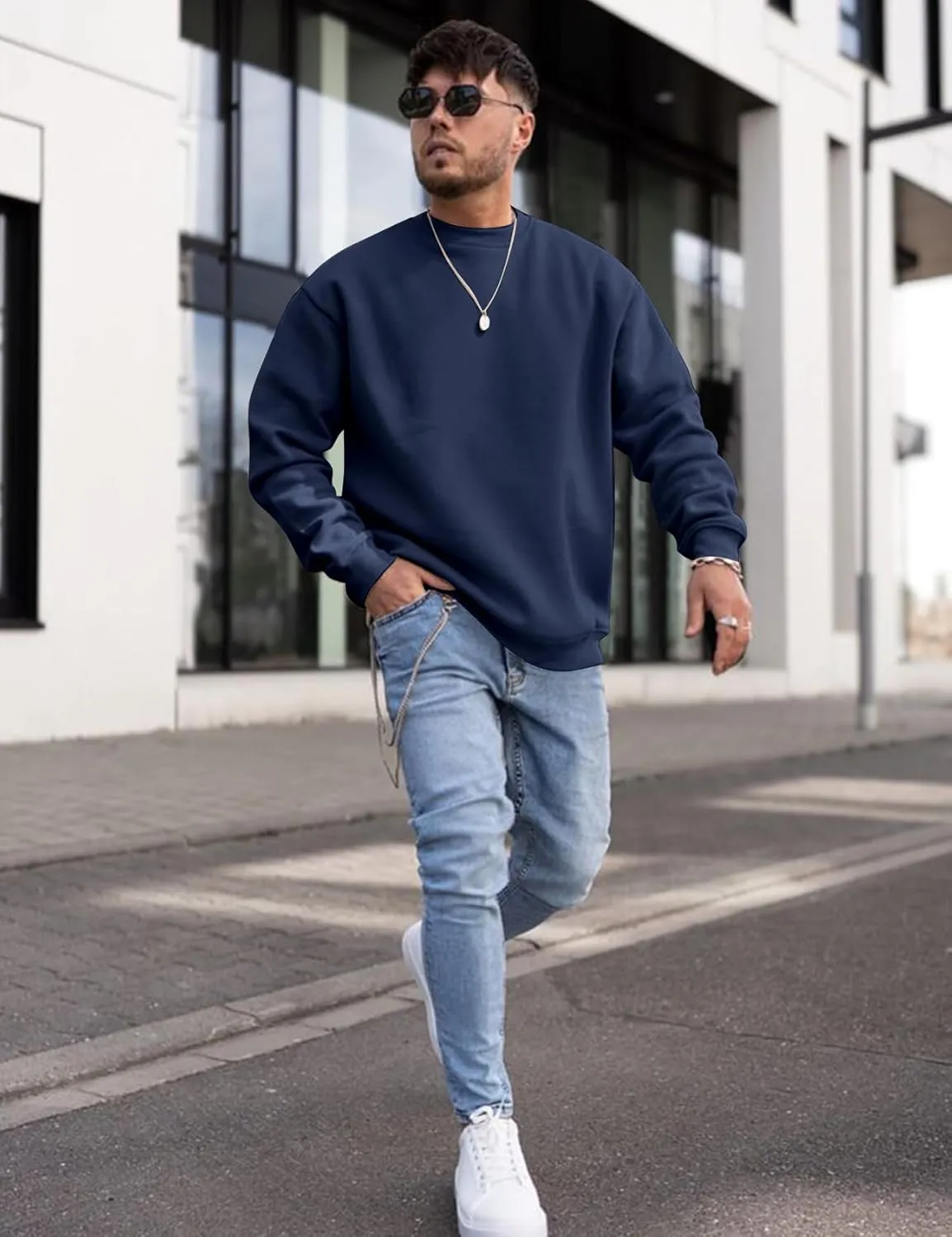 COZYPOIN Crewneck Sweatshirt for Men Long Sleeve Comfort Breathable Midweight Workout Casual Pullover Basic Sweatshirts