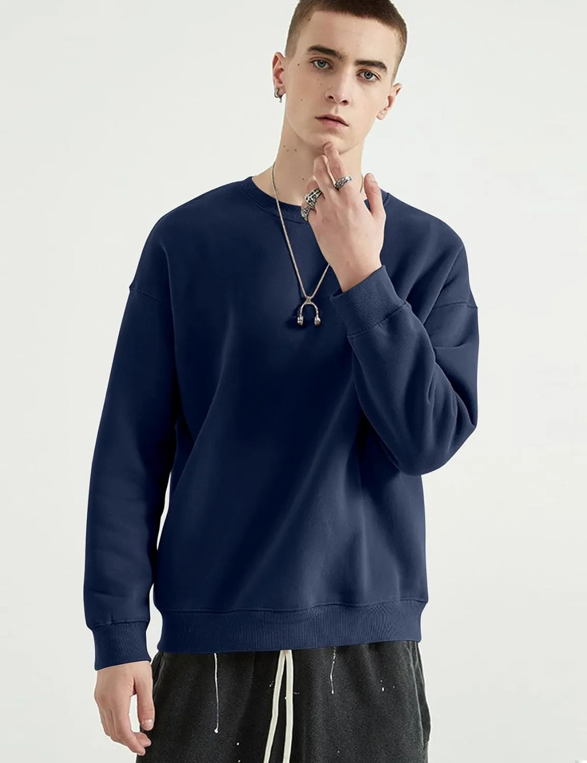 COZYPOIN Crewneck Sweatshirt for Men Long Sleeve Comfort Breathable Midweight Workout Casual Pullover Basic Sweatshirts