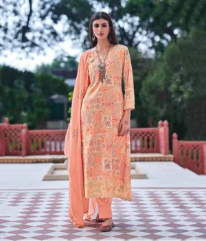 Designer Orange Unstitched Jam Cotton Dress materials For Ladies