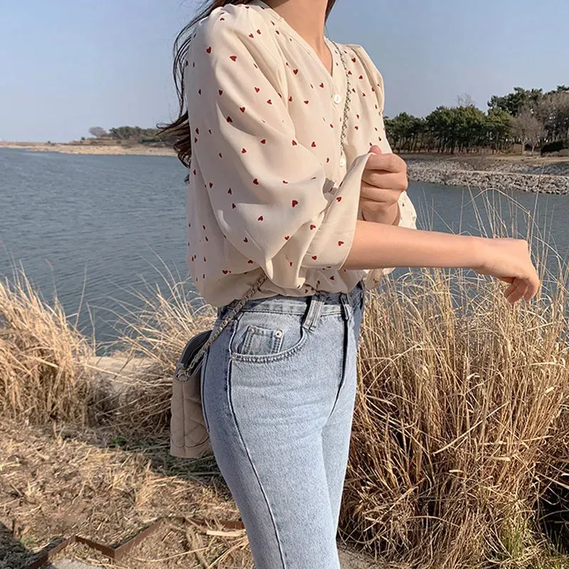 Elegant Solid Round Single-Breast Lady Top Blouse