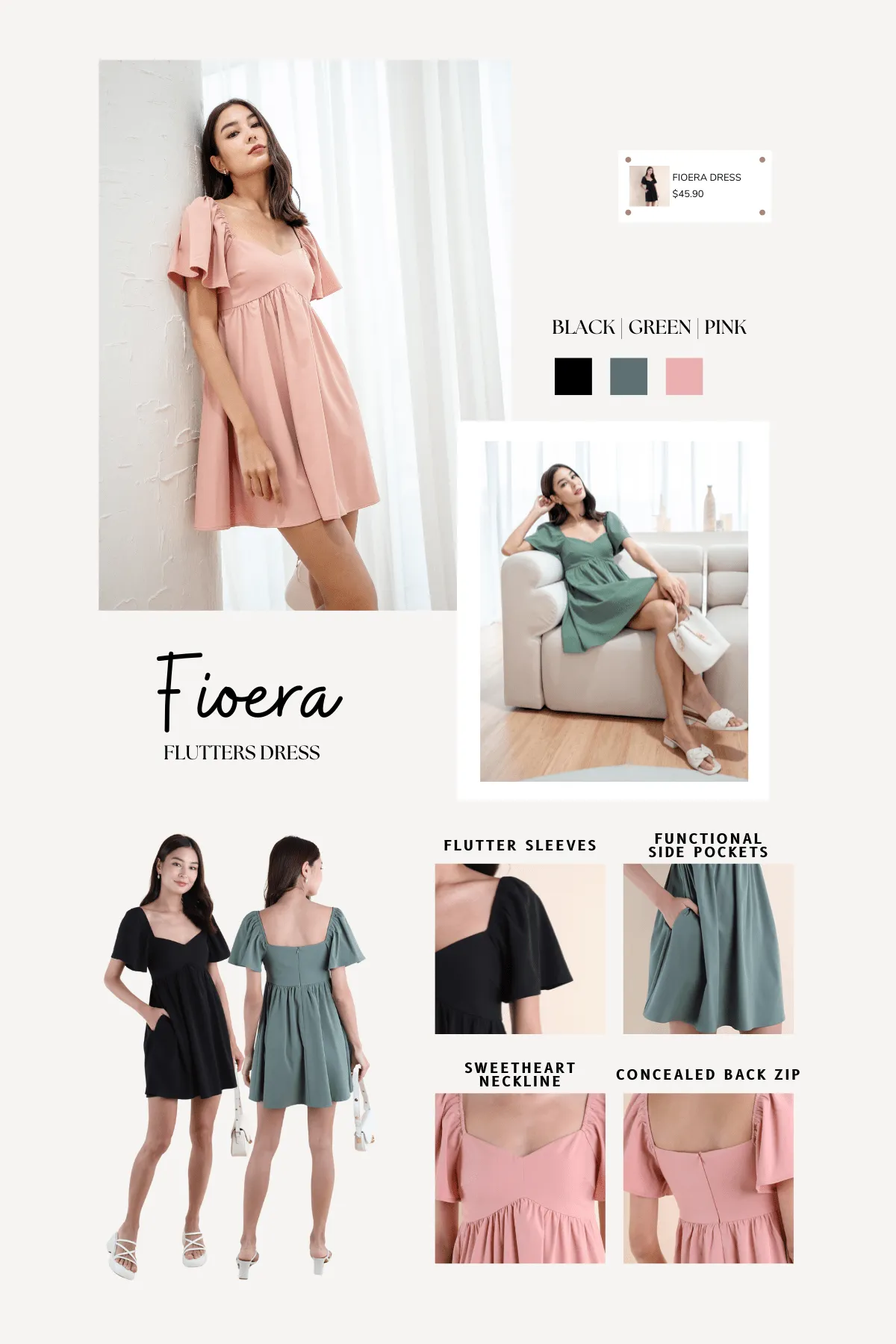 FIOERA FLUTTERS DRESS IN GREEN