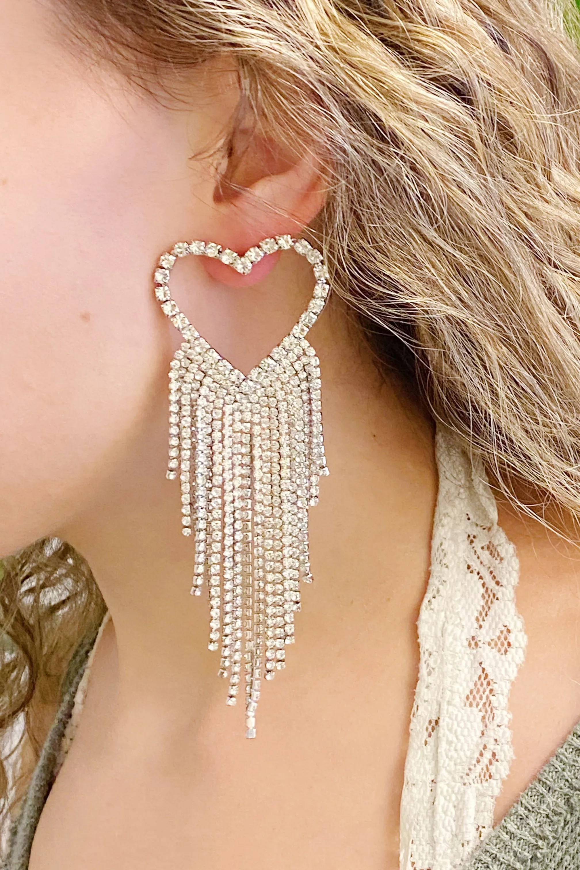 Fringed Shine Heart Earrings