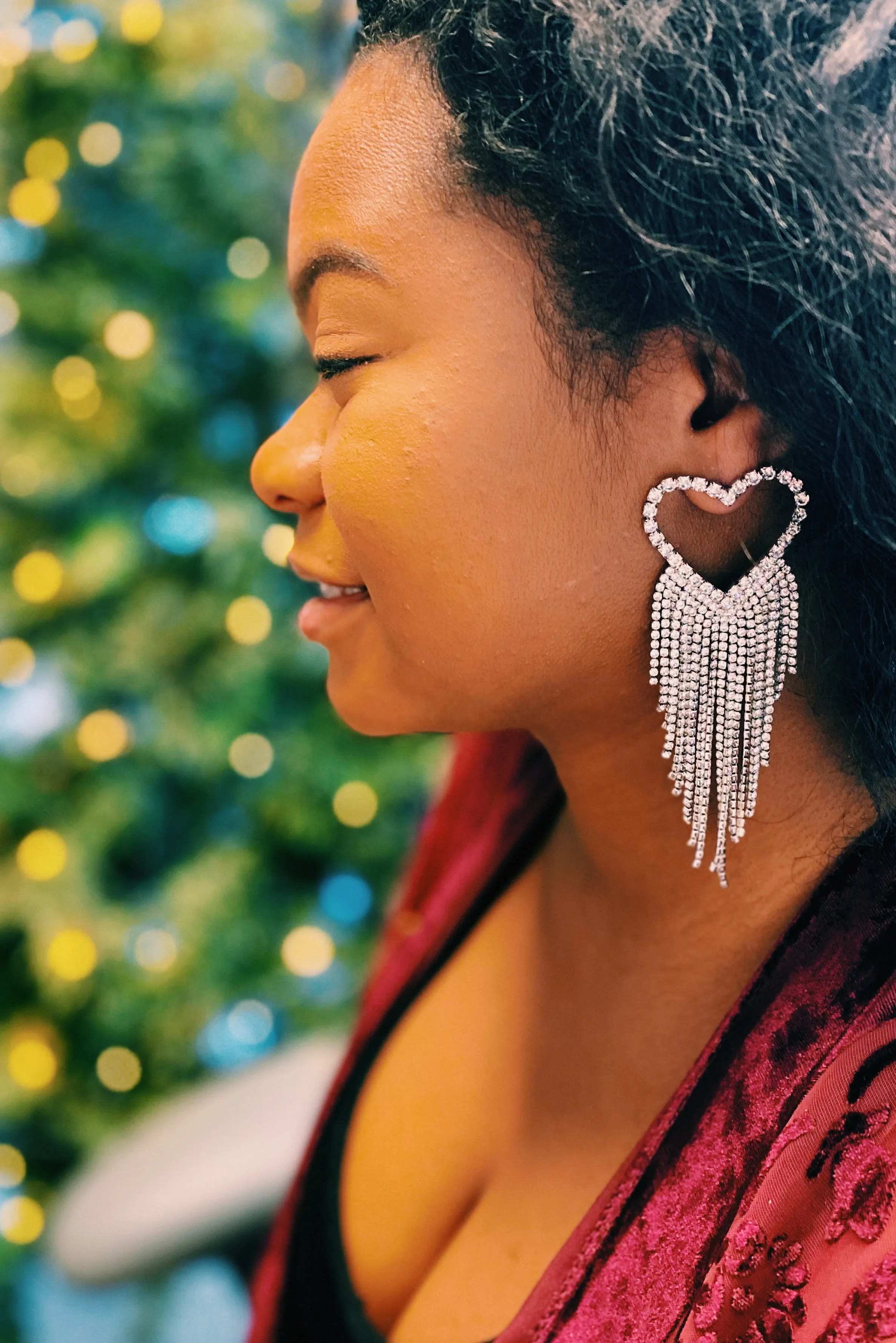 Fringed Shine Heart Earrings