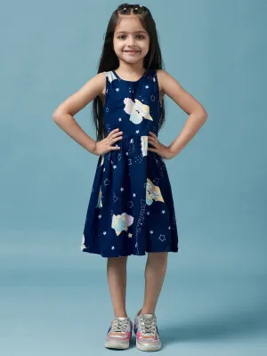 Girls Sleeveless Graphic Printed Cotton Dress - Ps Peaches