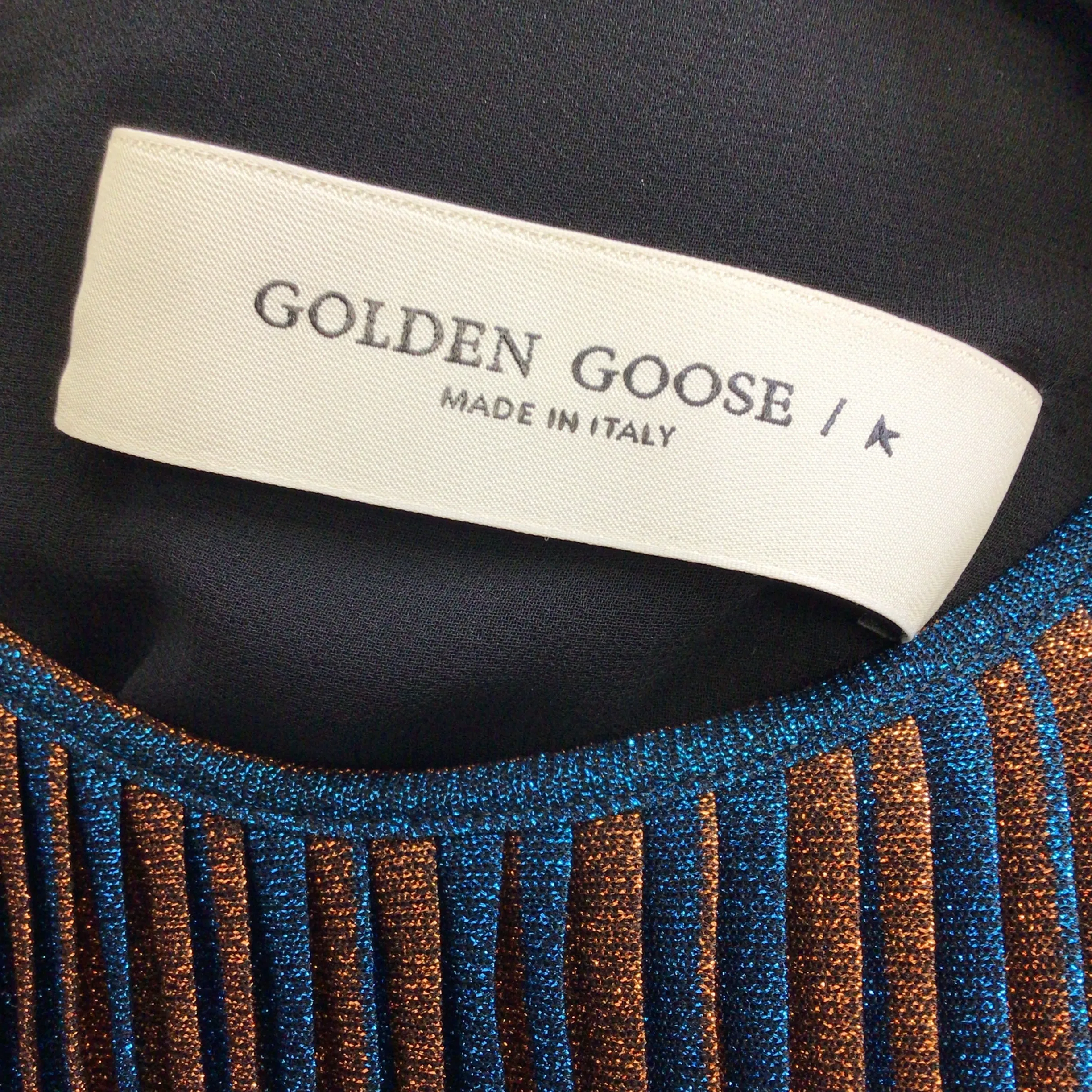 Golden Goose Blue / Bronze Metallic 2020 Astrid Pleated Striped Sleeveless Lurex Mini Dress