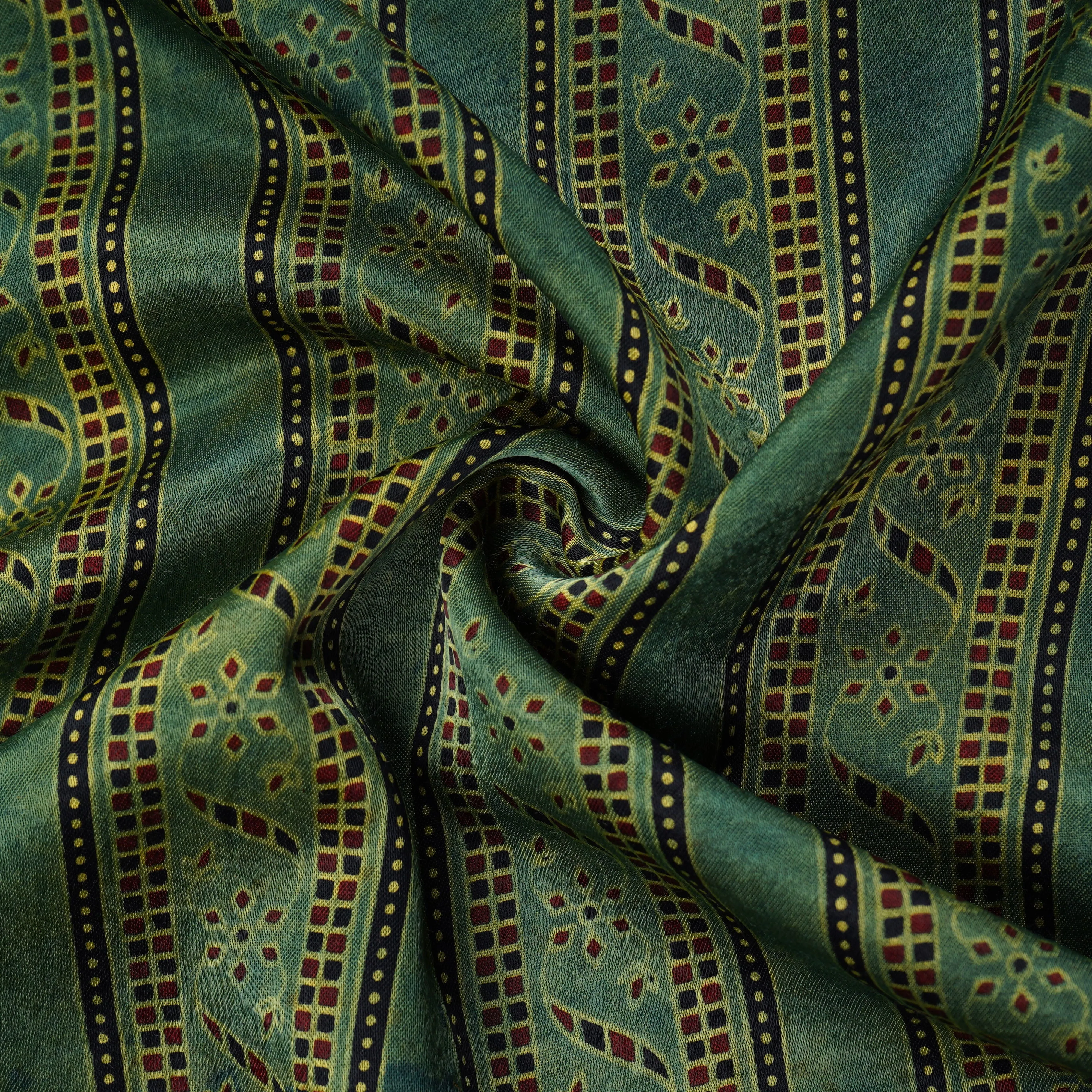 Green Ajrakh Print Mashru Silk Fabric 20803