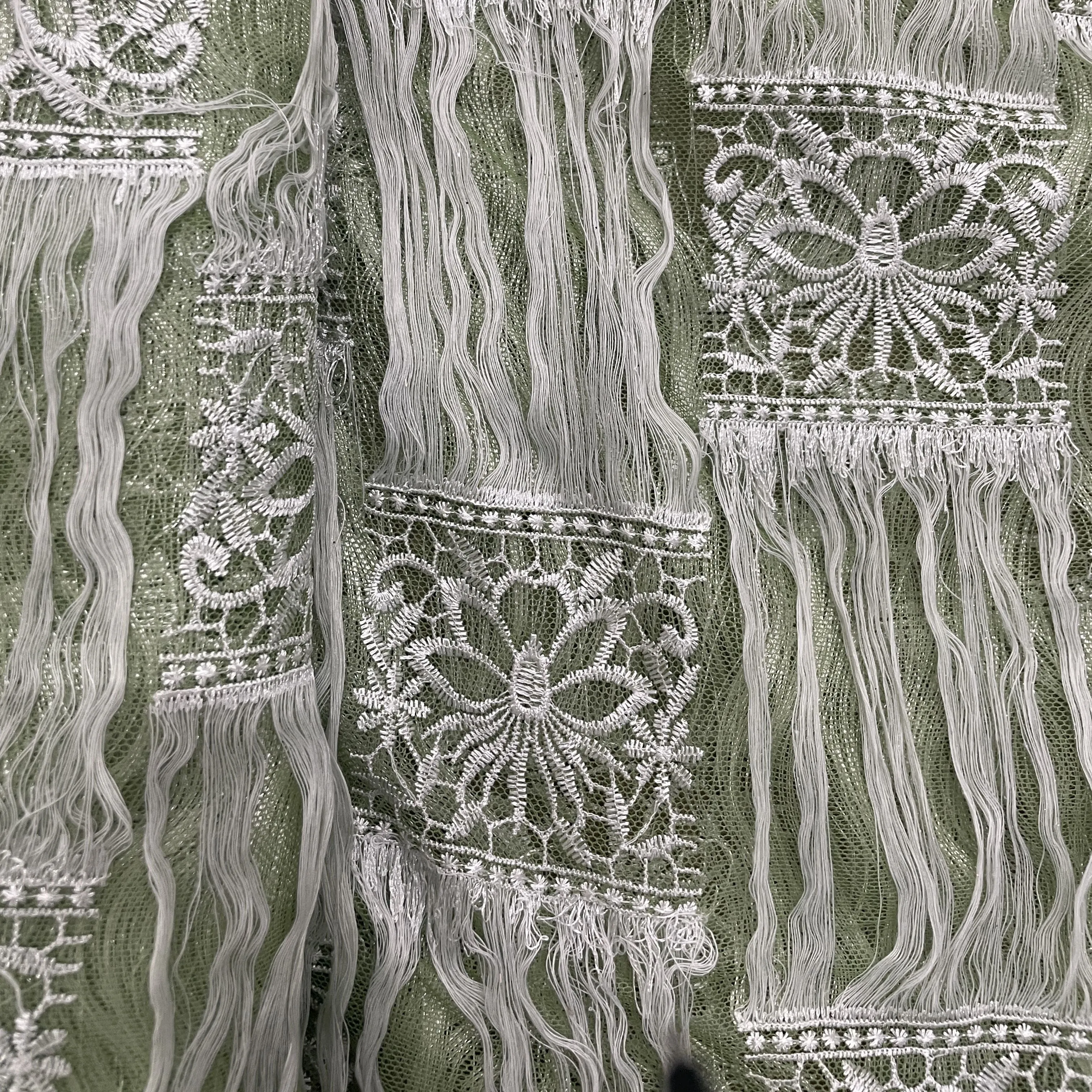Green Floral Resham Thread Embroidery Net Fabric 15434