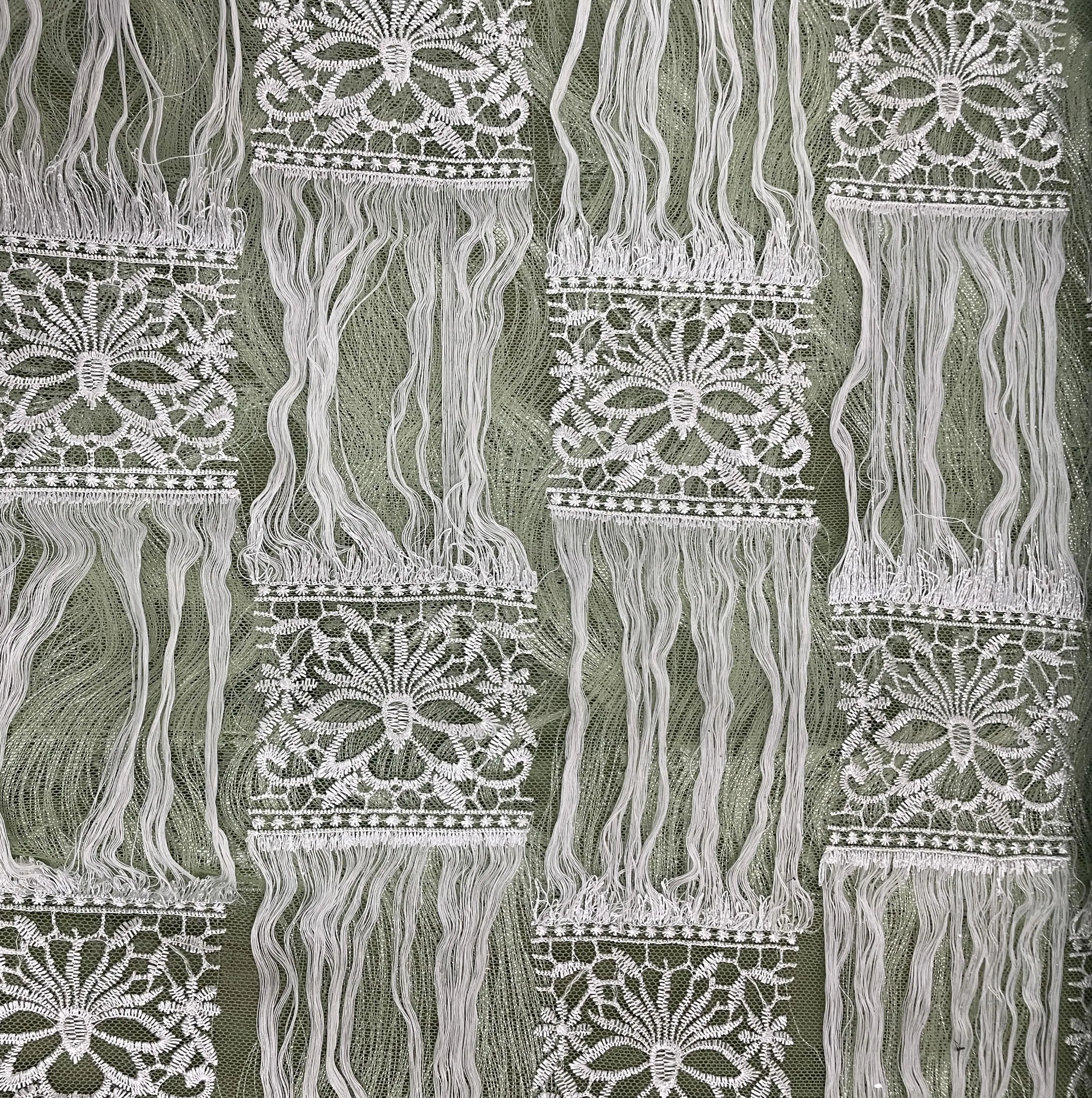 Green Floral Resham Thread Embroidery Net Fabric 15434