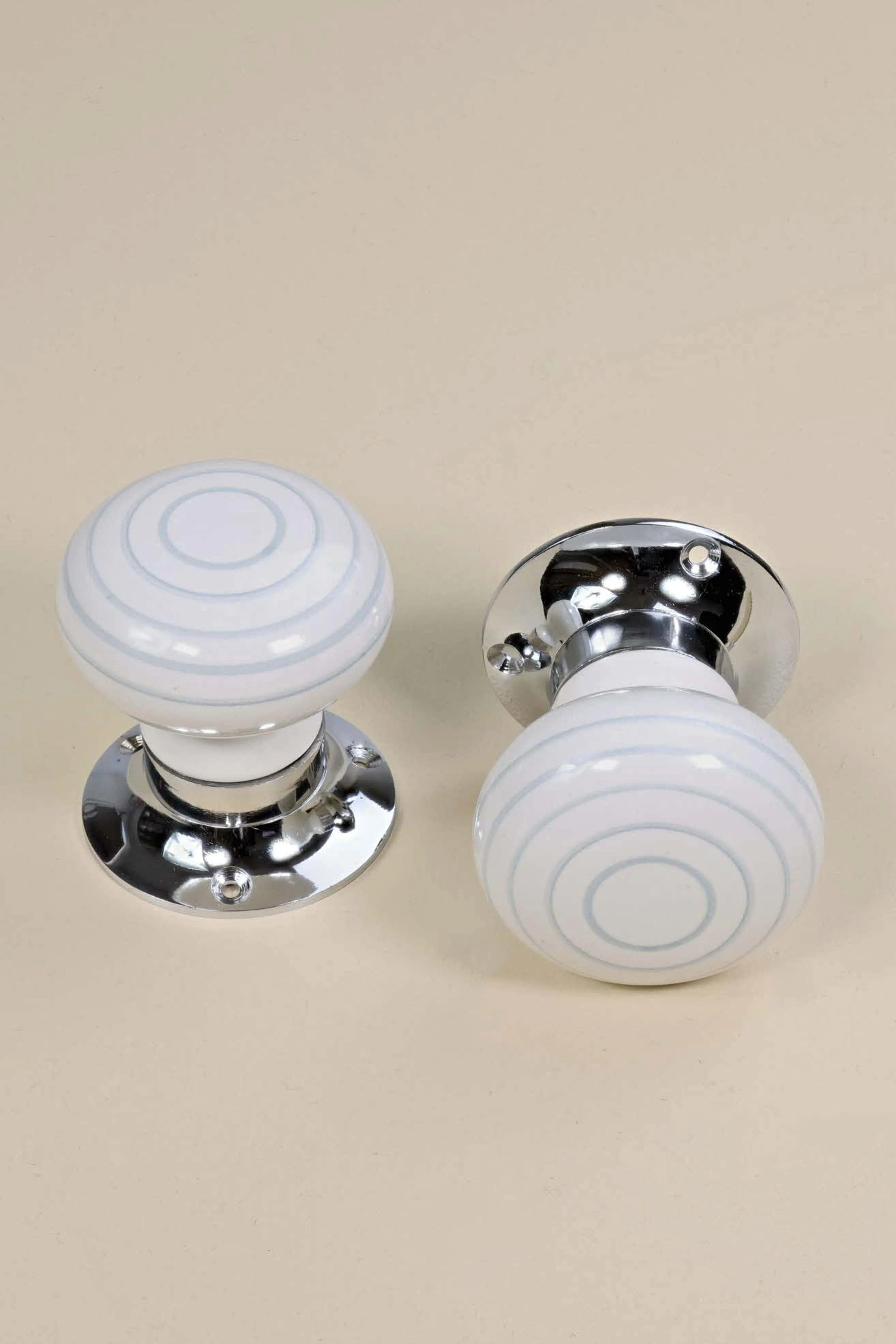 Grey Striped On White Mortice Door Knobs Set