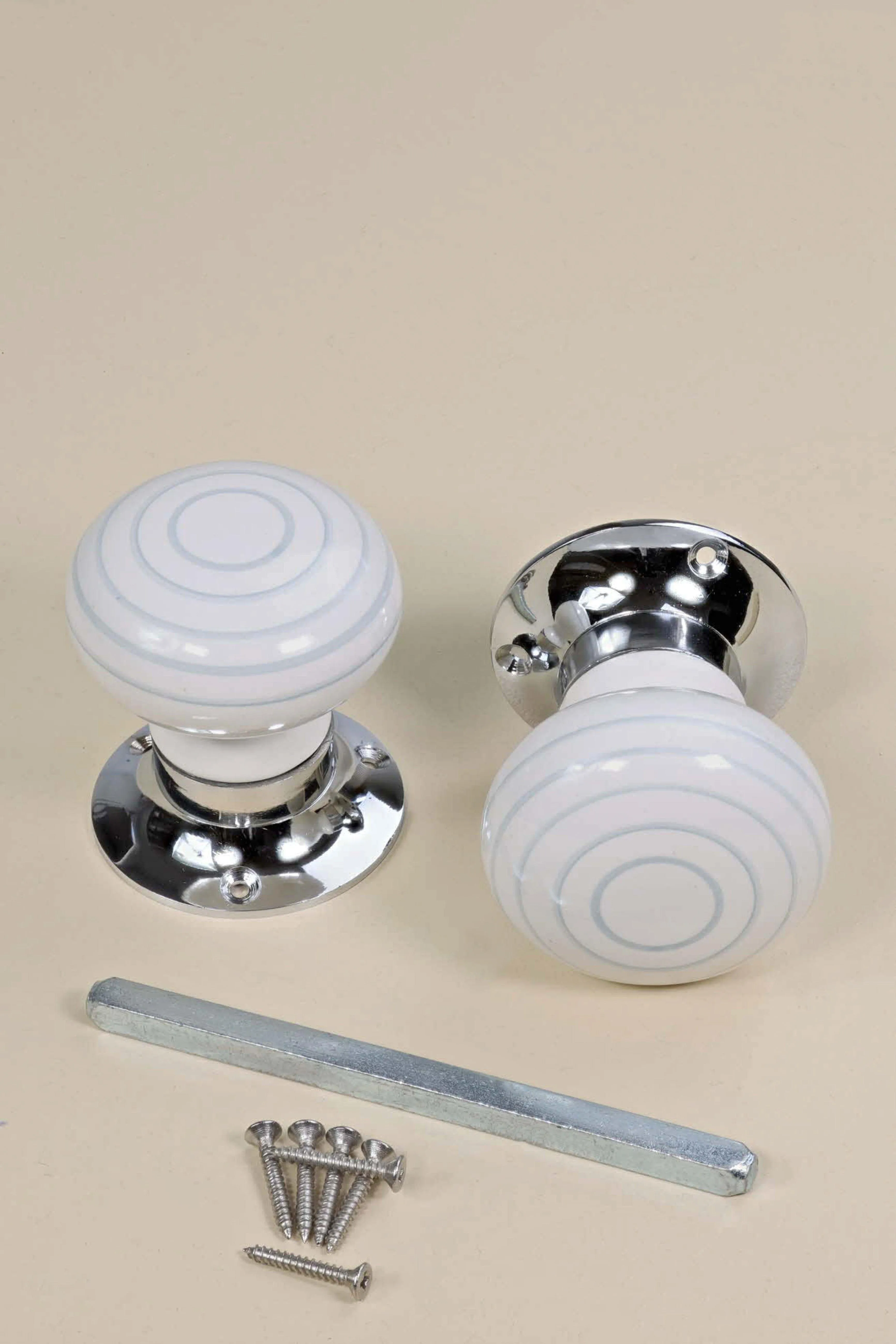 Grey Striped On White Mortice Door Knobs Set
