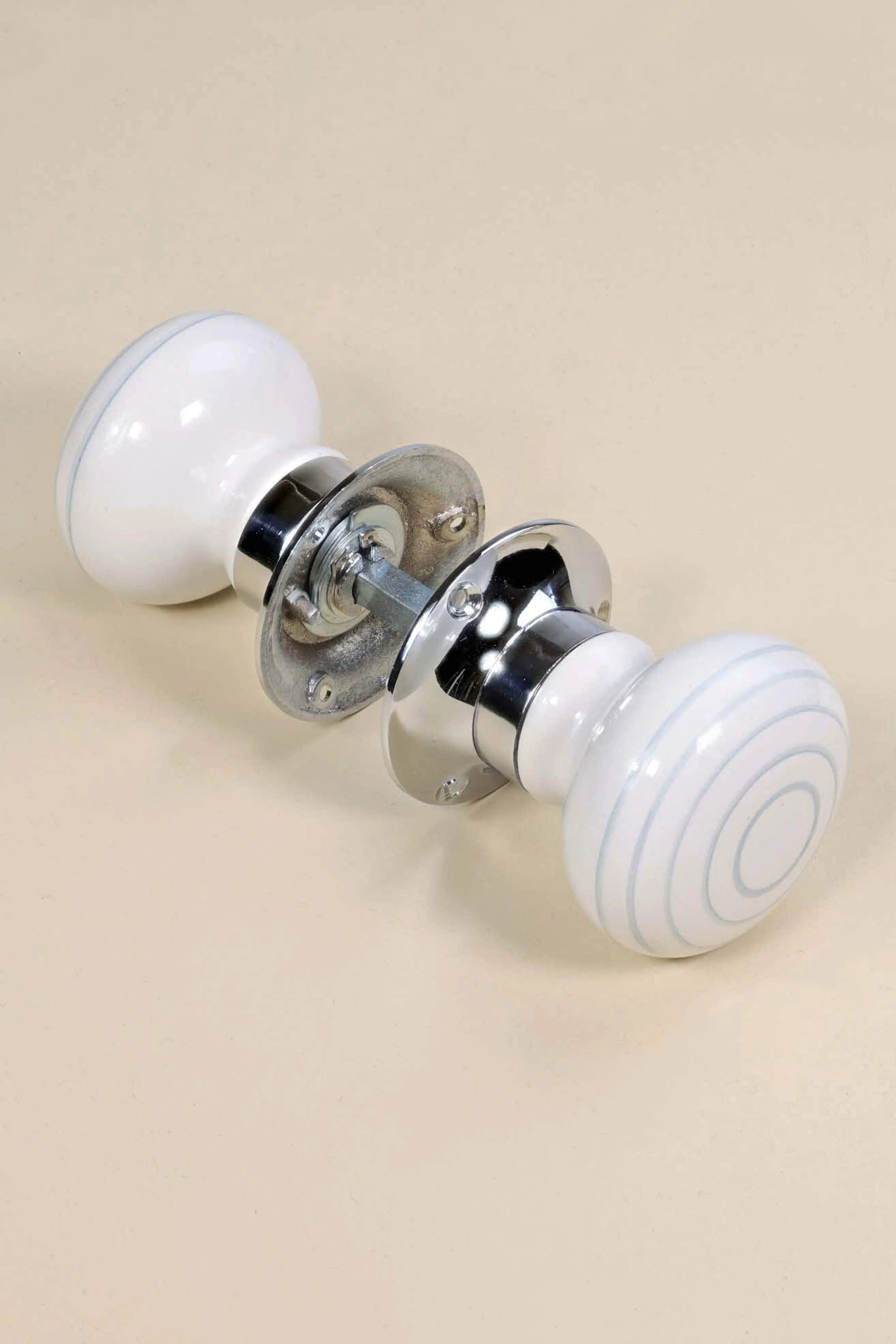 Grey Striped On White Mortice Door Knobs Set