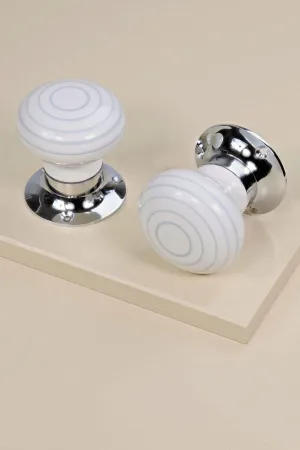 Grey Striped On White Mortice Door Knobs Set