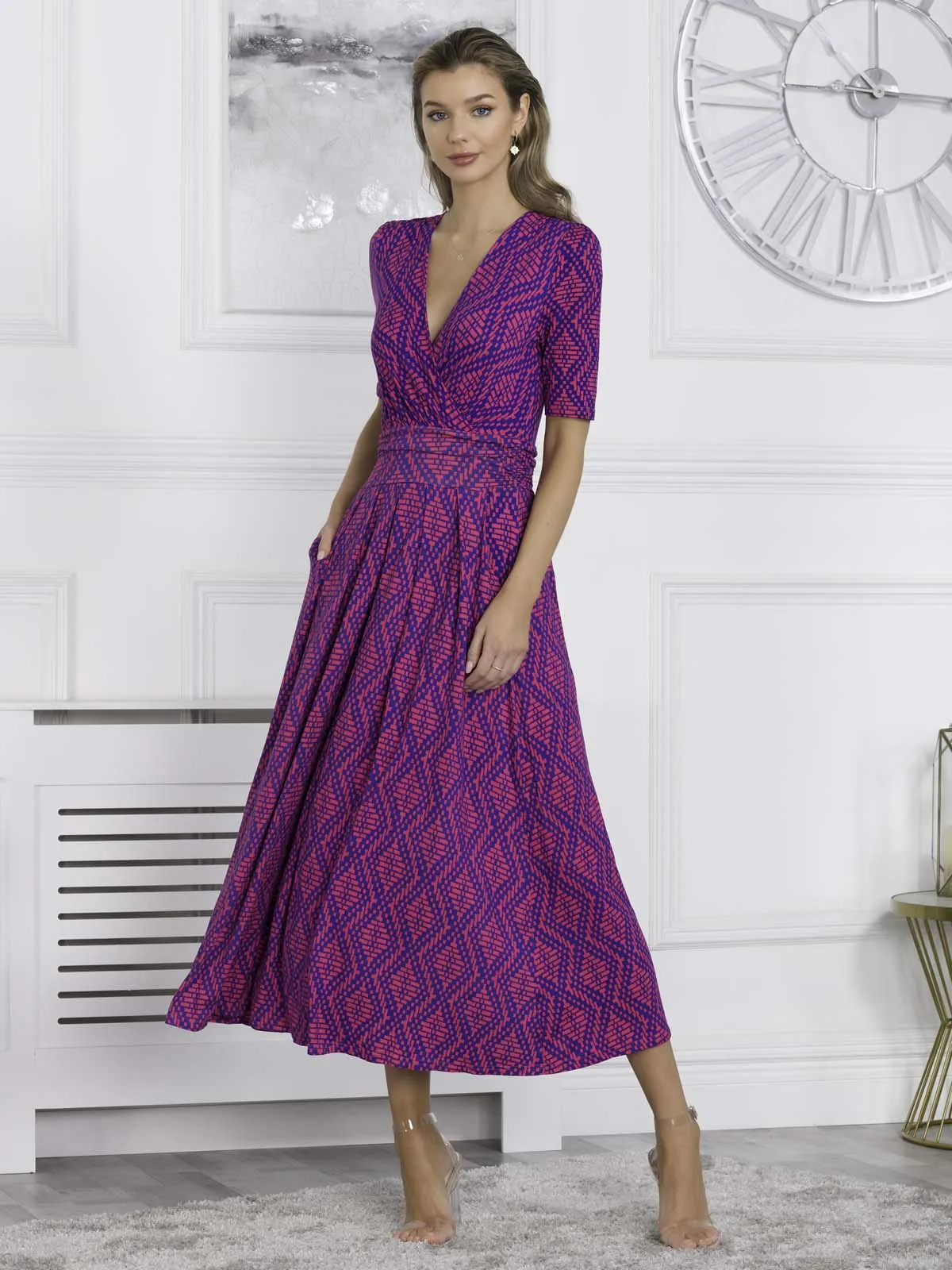 Jolie Moi Macara Animal Print Wrap Maxi Dress, Pink Geo