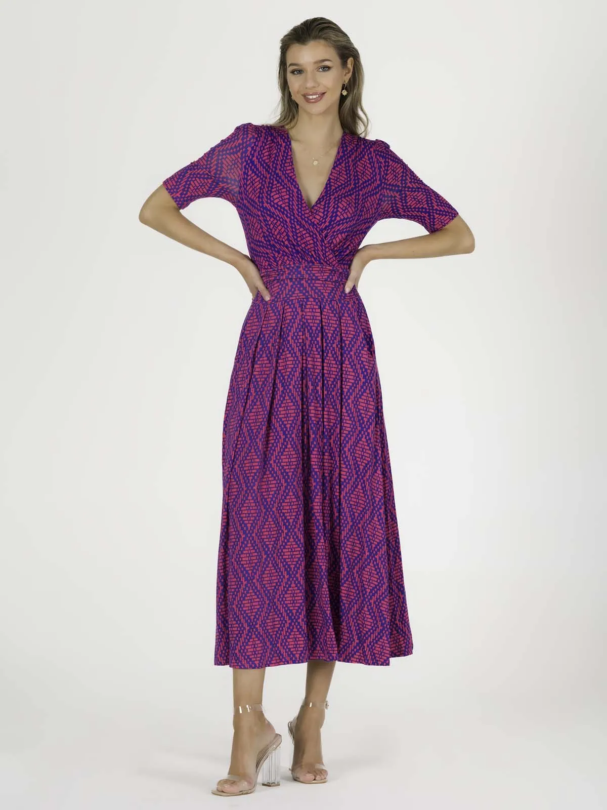 Jolie Moi Macara Animal Print Wrap Maxi Dress, Pink Geo