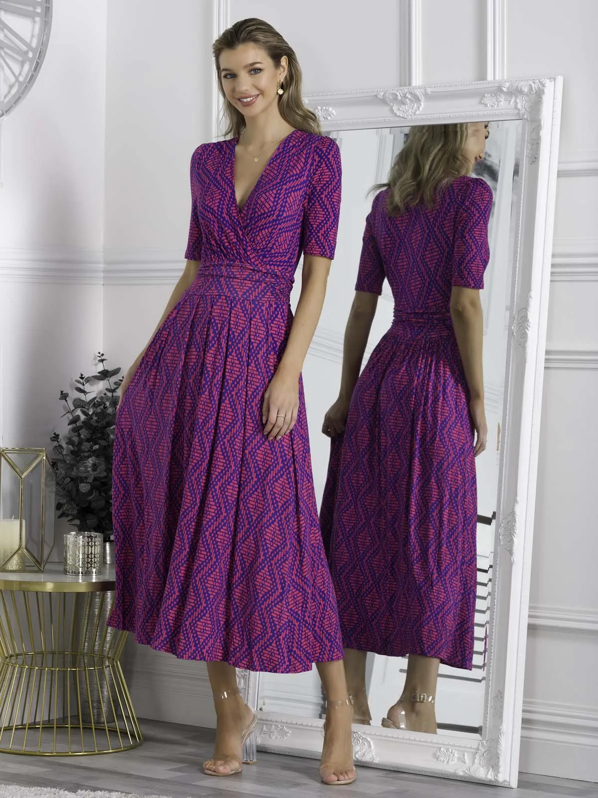 Jolie Moi Macara Animal Print Wrap Maxi Dress, Pink Geo