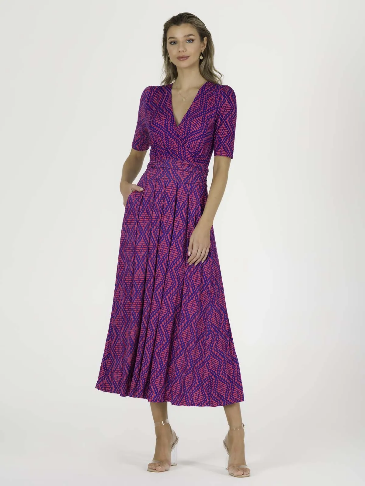 Jolie Moi Macara Animal Print Wrap Maxi Dress, Pink Geo
