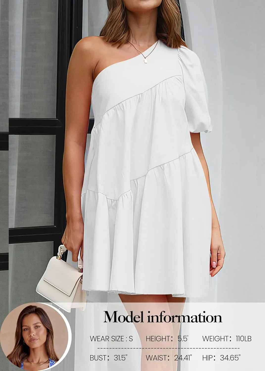 KIRUNDO Womens 2025 Summer Casual One Shoulder Mini Babydoll Dress Puff Sleeve Loose Tiered A Line Flowy Short Dresses
