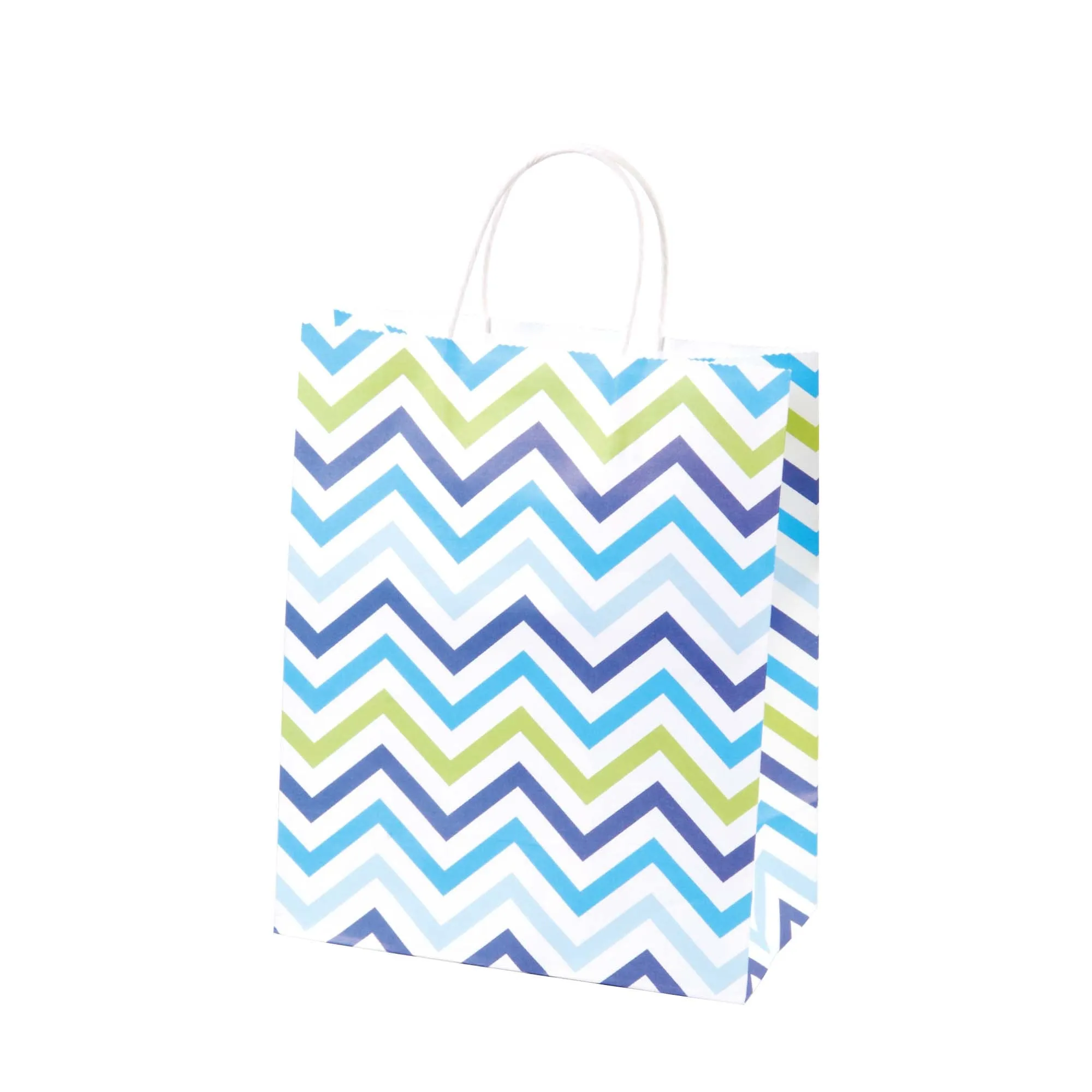 Large 6 Pack Bundled Chevron Design, White Kraft Bag W/White Color Handle, 2Designs 2 Colors