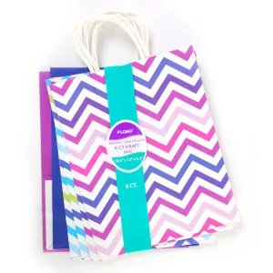 Large 6 Pack Bundled Chevron Design, White Kraft Bag W/White Color Handle, 2Designs 2 Colors