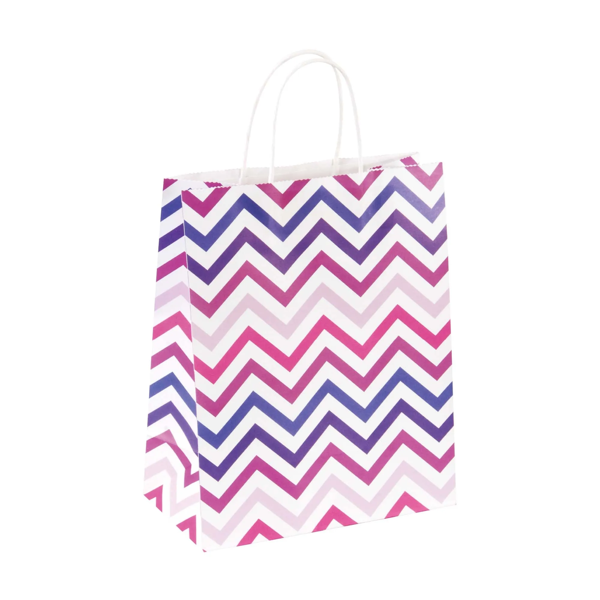 Large 6 Pack Bundled Chevron Design, White Kraft Bag W/White Color Handle, 2Designs 2 Colors