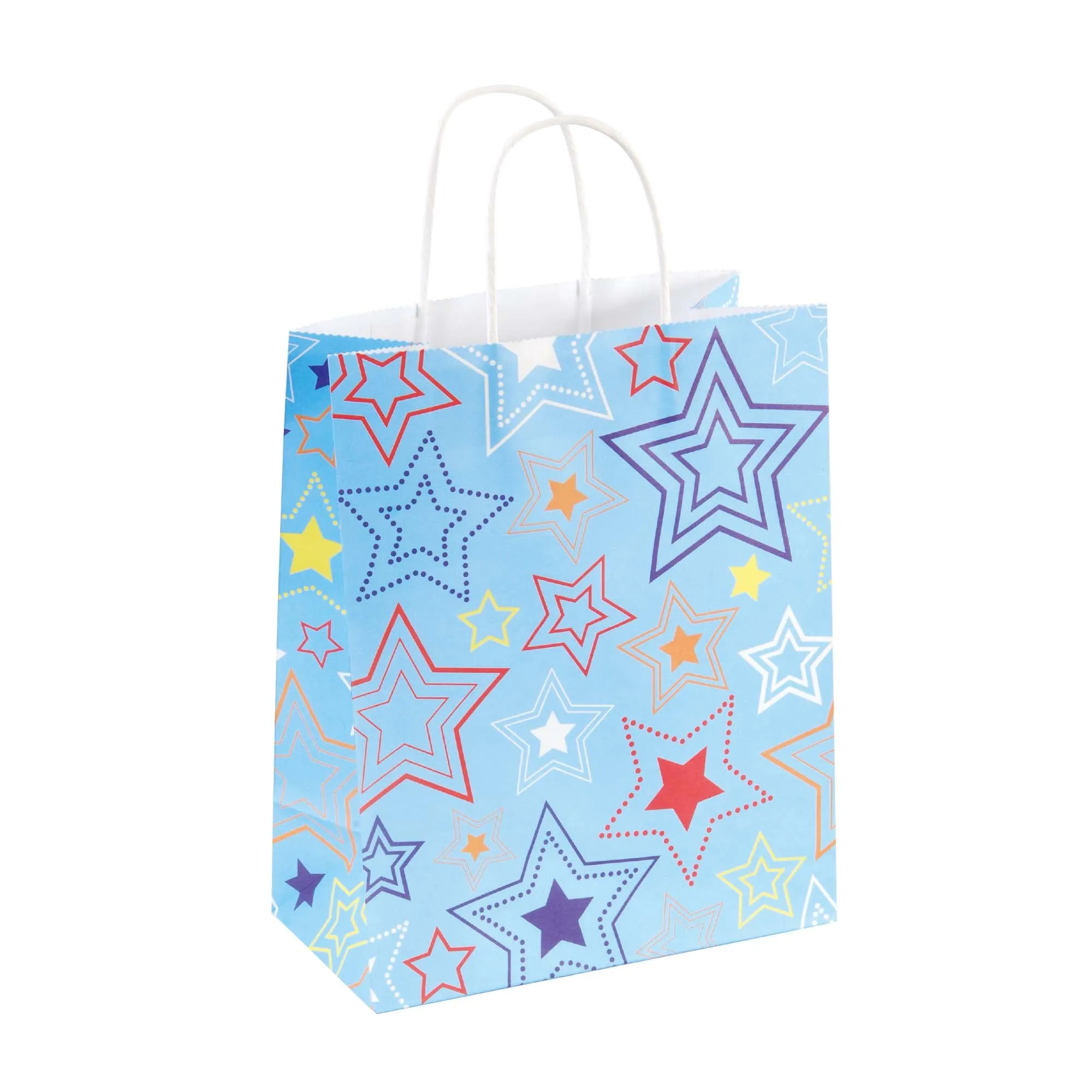 Large 6 Pack Bundled Stars Design, White Kraft Bag W/White Color Handle, 2Designs 2 Colors
