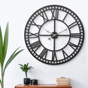 Large Metal Wall Clock, Clear Arabic Numerals, Black - Artiss