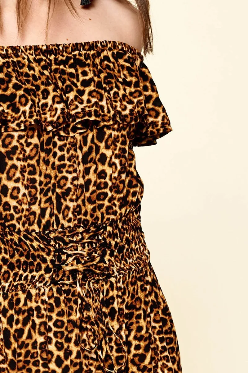 Leopard Printed Woven Dress - Ships from The USA