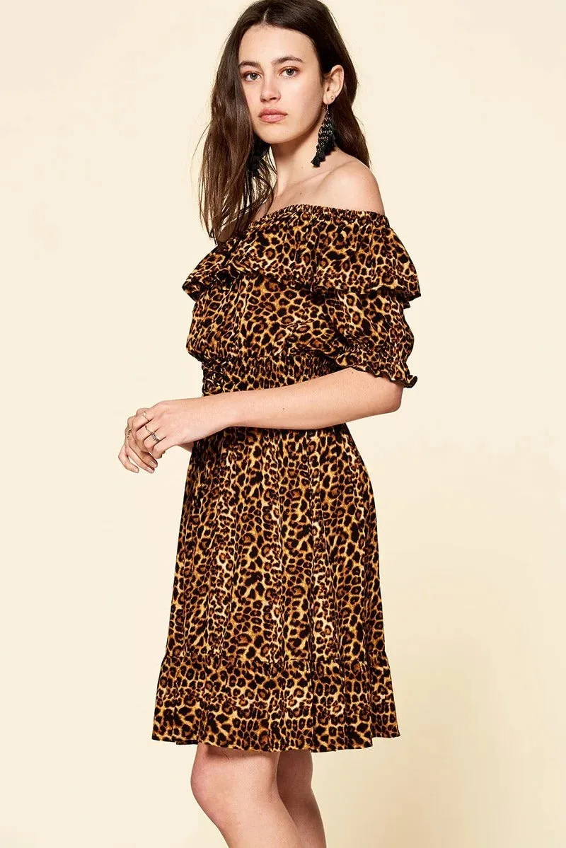 Leopard Printed Woven Dress - Ships from The USA