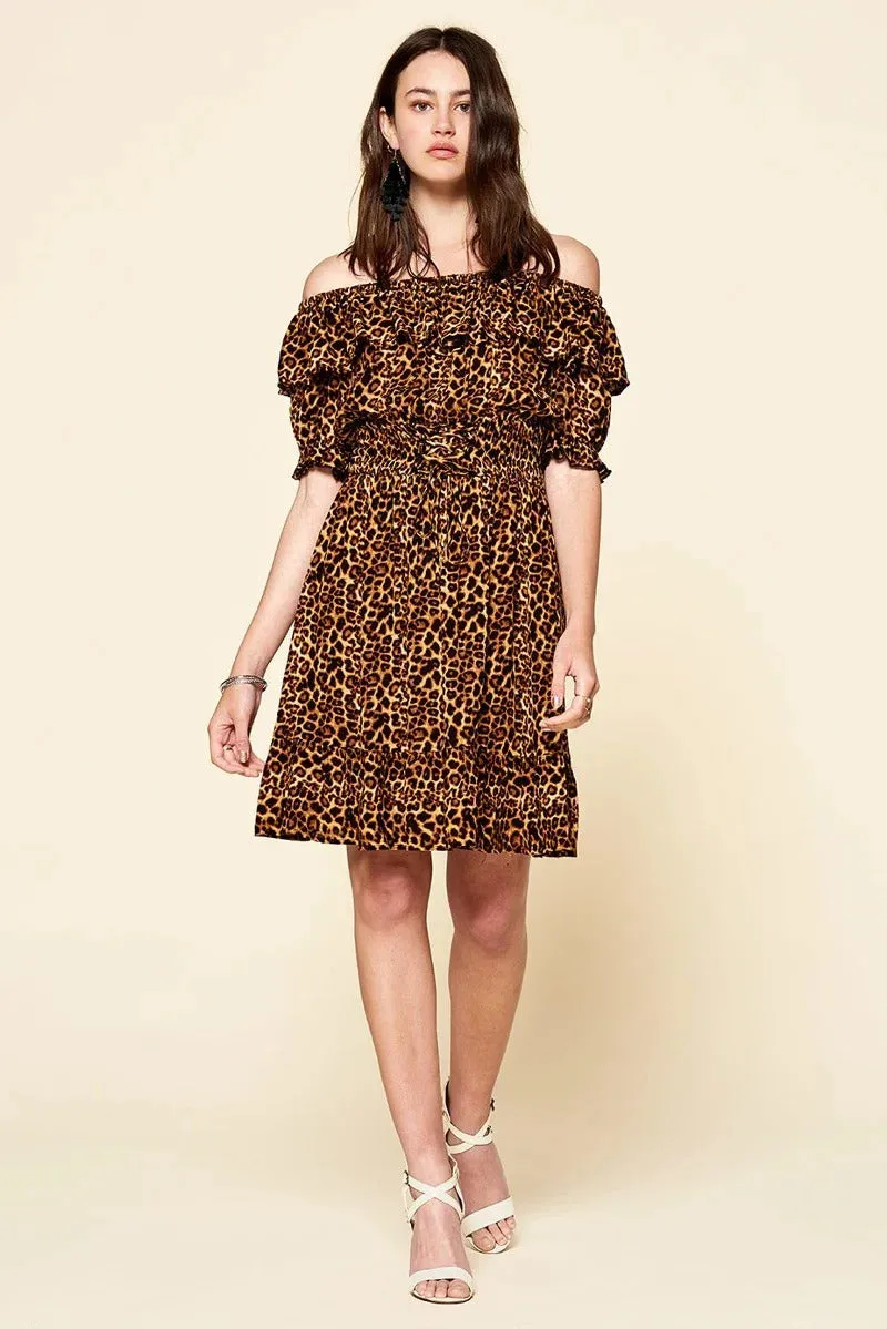 Leopard Printed Woven Dress - Ships from The USA