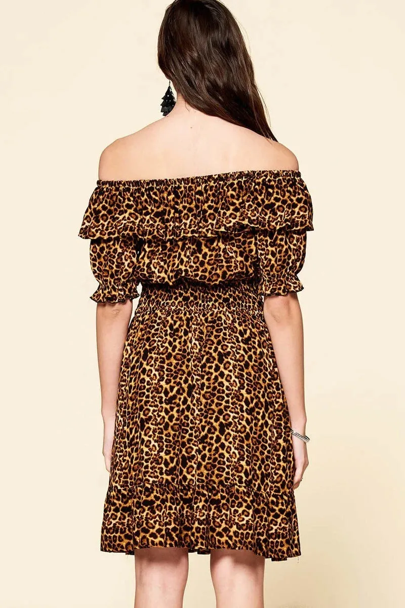 Leopard Printed Woven Dress - Ships from The USA
