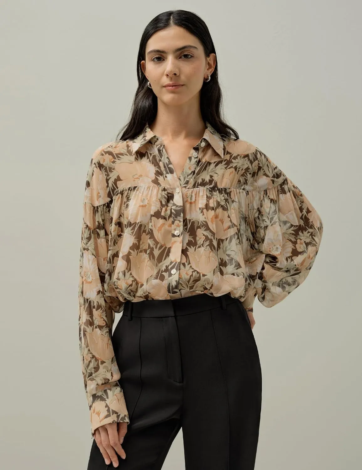 LilySilk  Liberty Womens Pure Silk Blouse Ladies Double-Layered Silk Shirt with Dolman Sleeves Fluid Chiffon Drape
