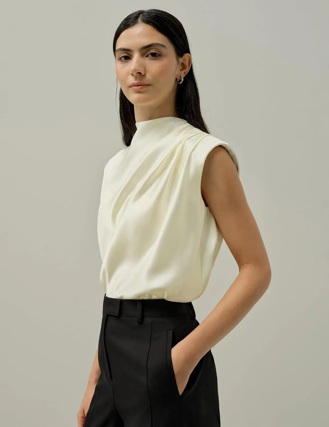 LilySilk Womens Silk Blouse Ladies High Neck Top Pleated Design