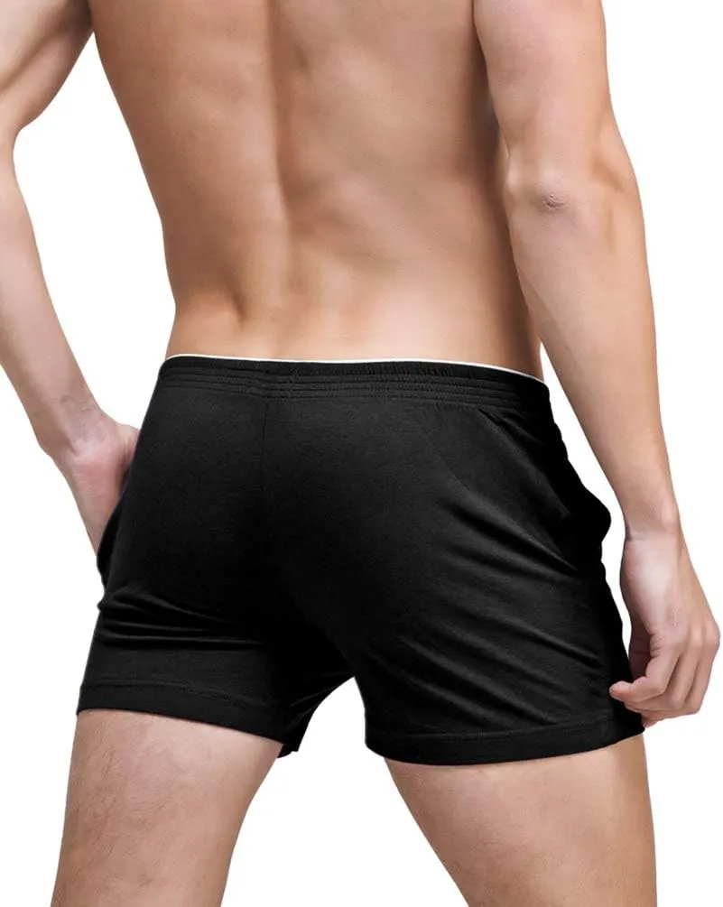 Linemoon Men's Solid Cotton Sleep Bottoms Fashion Simple Active Shorts