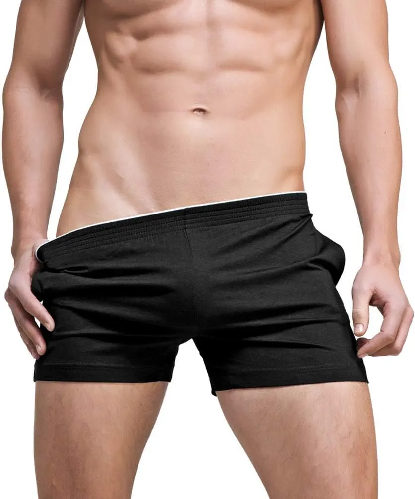 Linemoon Men's Solid Cotton Sleep Bottoms Fashion Simple Active Shorts