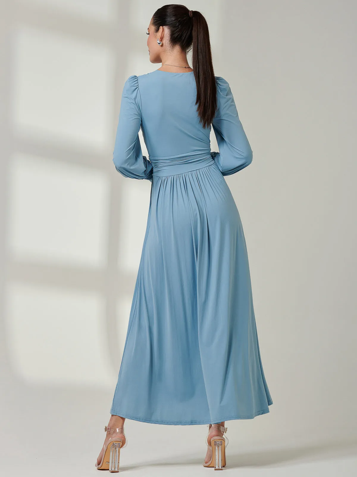 Long Sleeve Super Soft Jersey Maxi Dress, Dolphine Blue