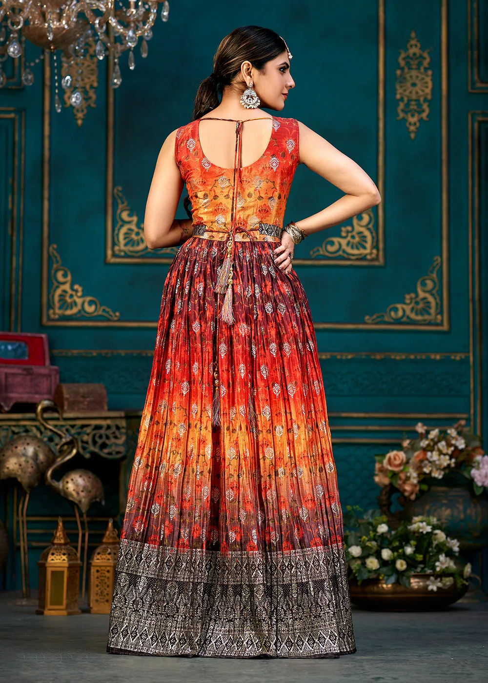 Lovely Multicolor Digital Foil Printed Ready to Wear Gown