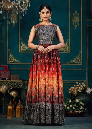 Lovely Multicolor Digital Foil Printed Ready to Wear Gown