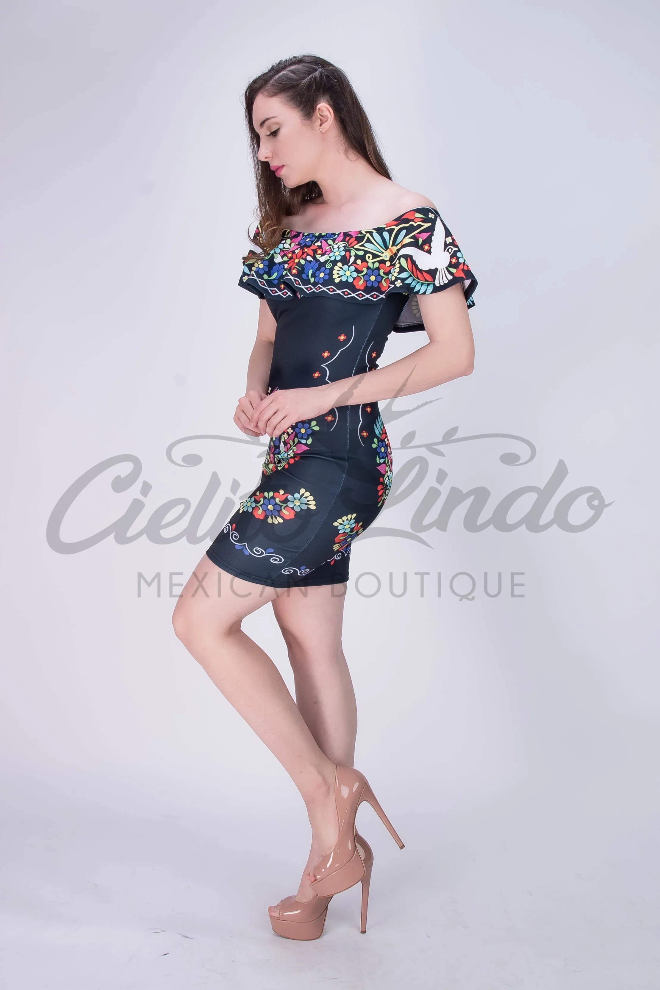 Mexican Floral Printed Bodycon Dress Chula