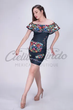 Mexican Floral Printed Bodycon Dress Chula