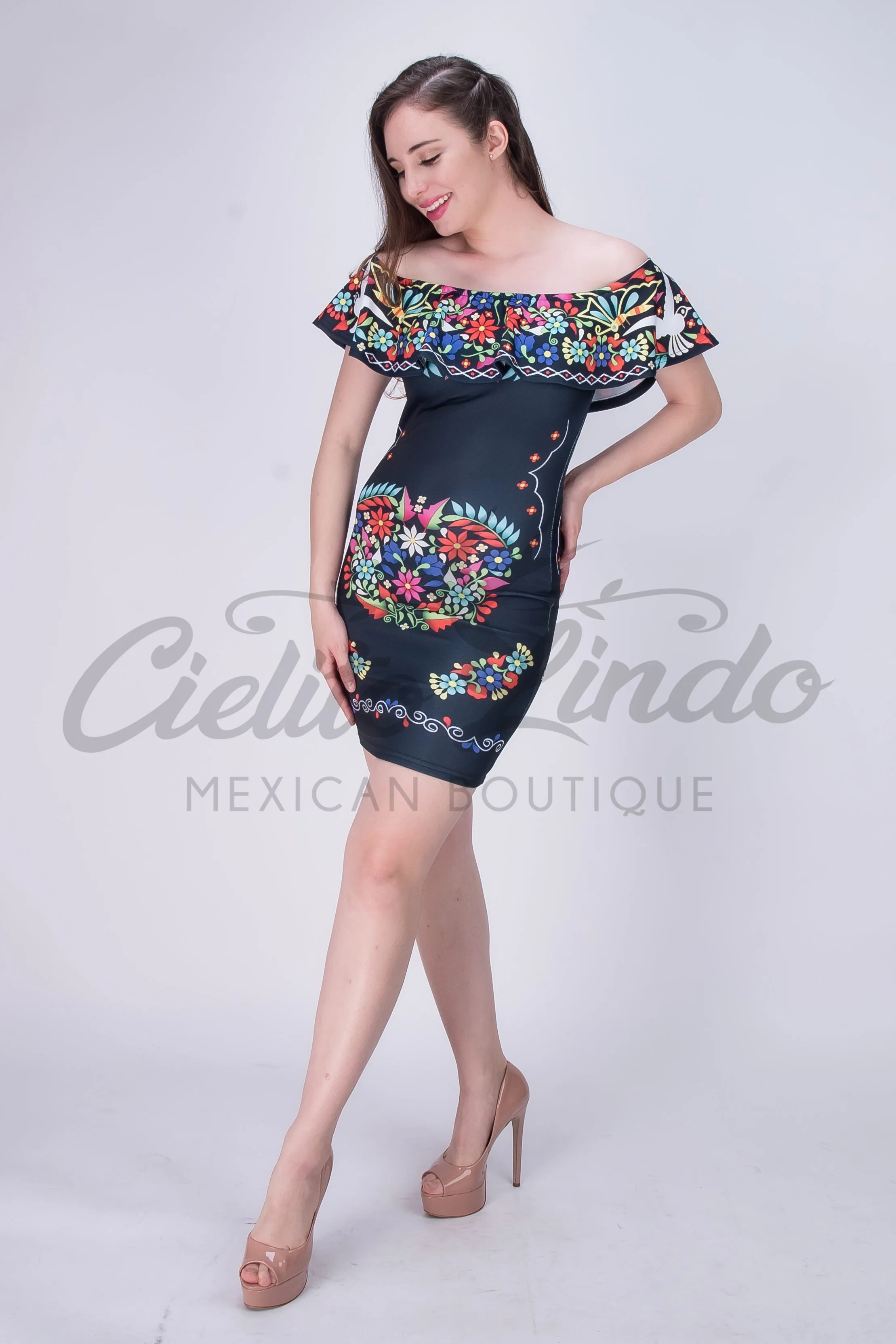 Mexican Floral Printed Bodycon Dress Chula