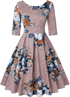 MINTLIMIT Women's 1950s Retro Vintage Cocktail Party 3/4 Sleeve Swing Dress
