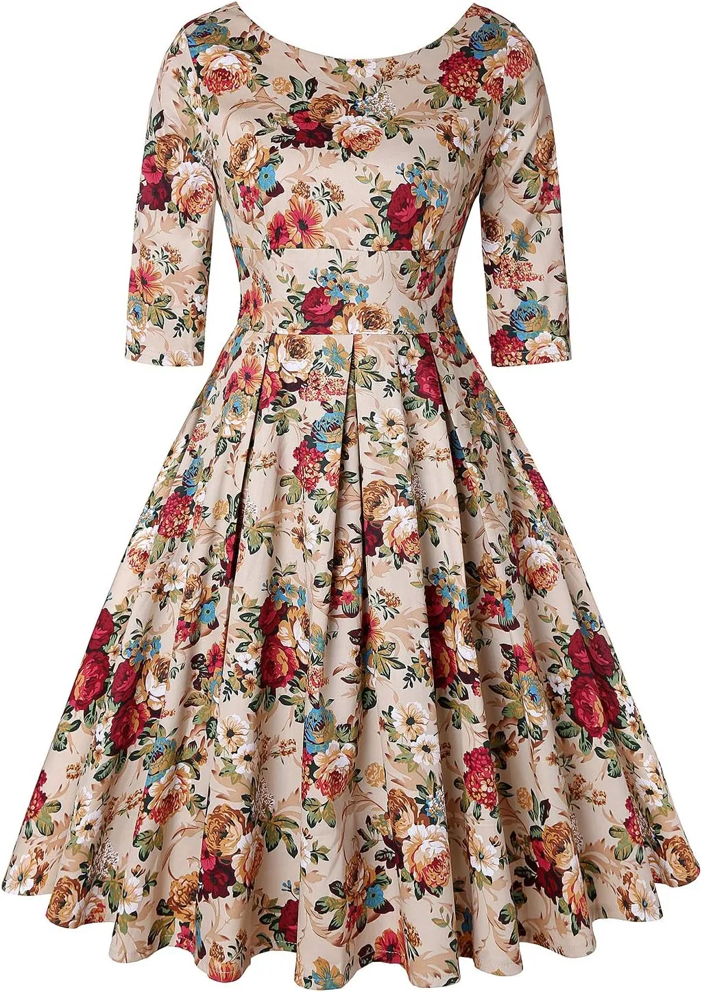 MINTLIMIT Women's 1950s Retro Vintage Cocktail Party 3/4 Sleeve Swing Dress