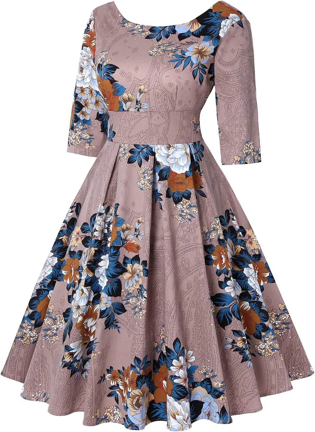 MINTLIMIT Women's 1950s Retro Vintage Cocktail Party 3/4 Sleeve Swing Dress
