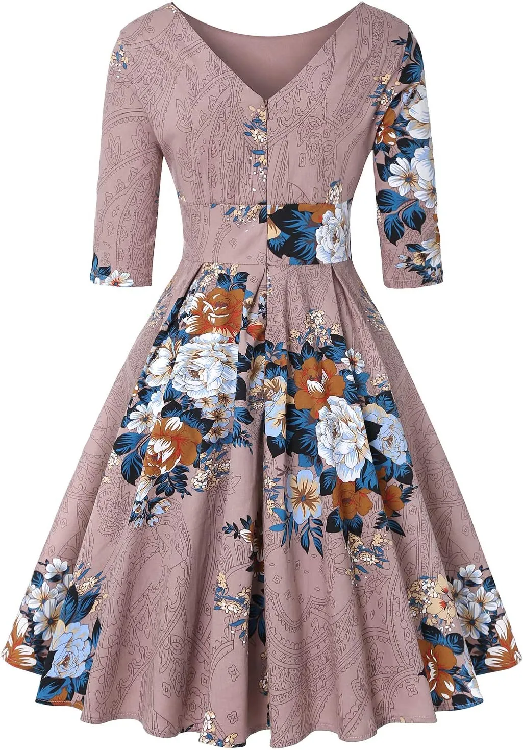 MINTLIMIT Women's 1950s Retro Vintage Cocktail Party 3/4 Sleeve Swing Dress